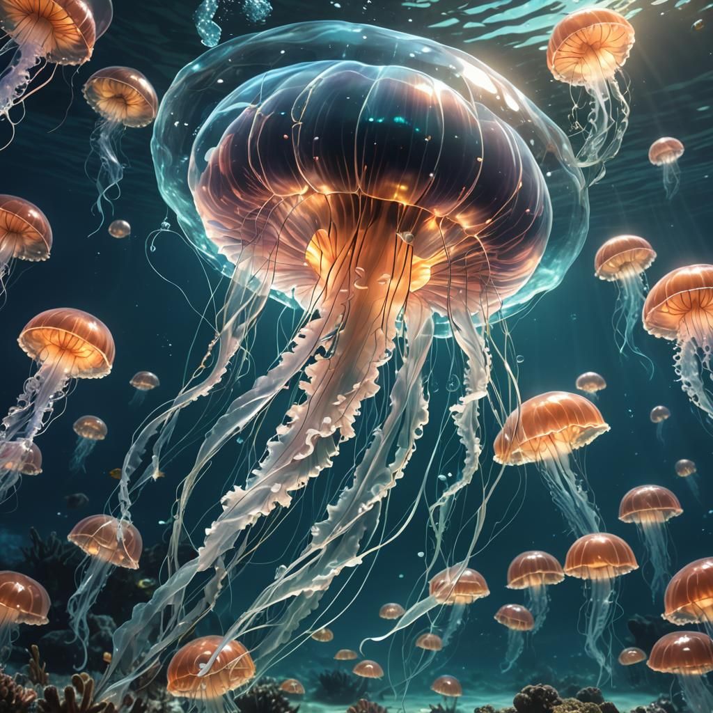 Glowing Glass Jellyfish in Anime Style