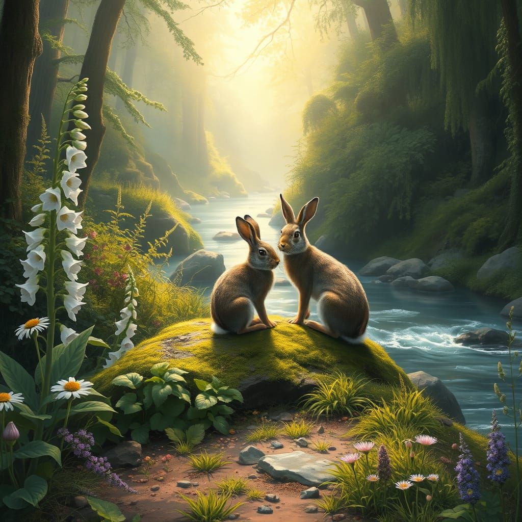 Hyperrealistic Oil Painting of Enchanted Forest Path with Me...