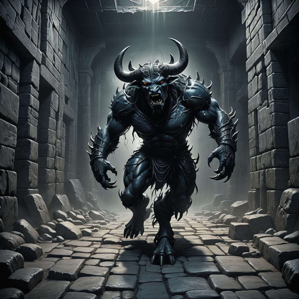 Menacing Minotaur in Maze: Dark Fantasy Art