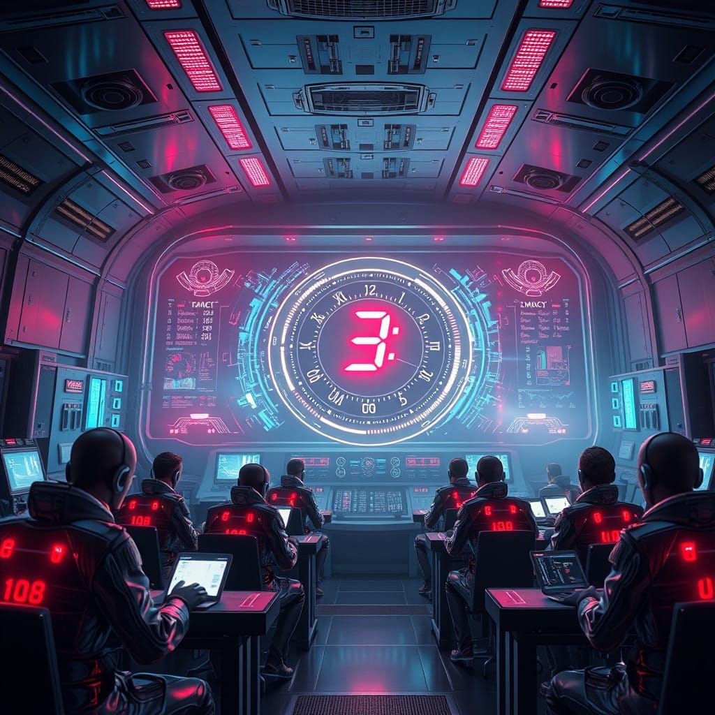 Futuristic Countdown Room in Neon-Lit 8k Matte Painting Styl...