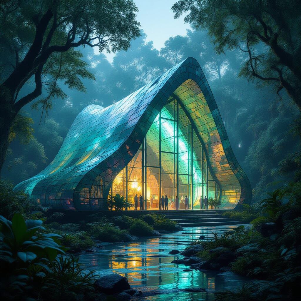 Ancient Sea Glass Longhouse in Alien Forest