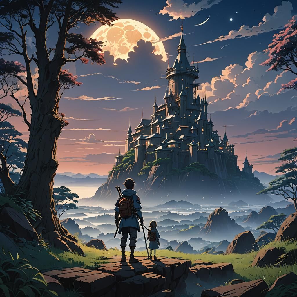 Crusader Under Cold Moon: Ghibli-Inspired Anime Visual