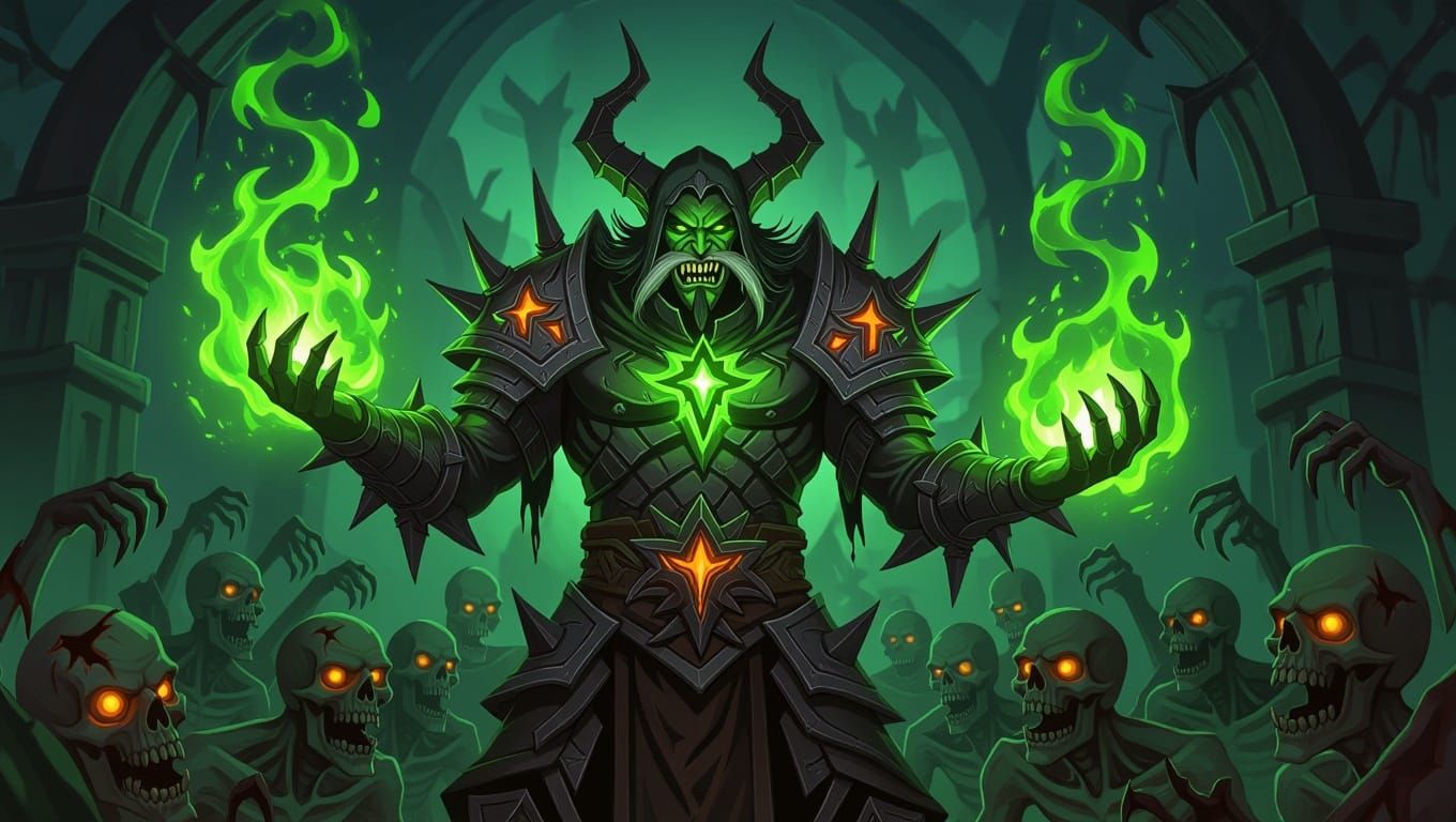 Dark Warlock Gul'Dan Conjures Fiery Fel Magic in Twisted Rea...