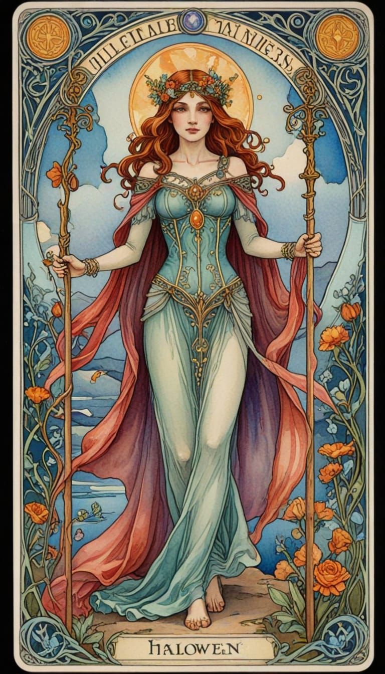 Art Nouveau Watercolour Tarot Card