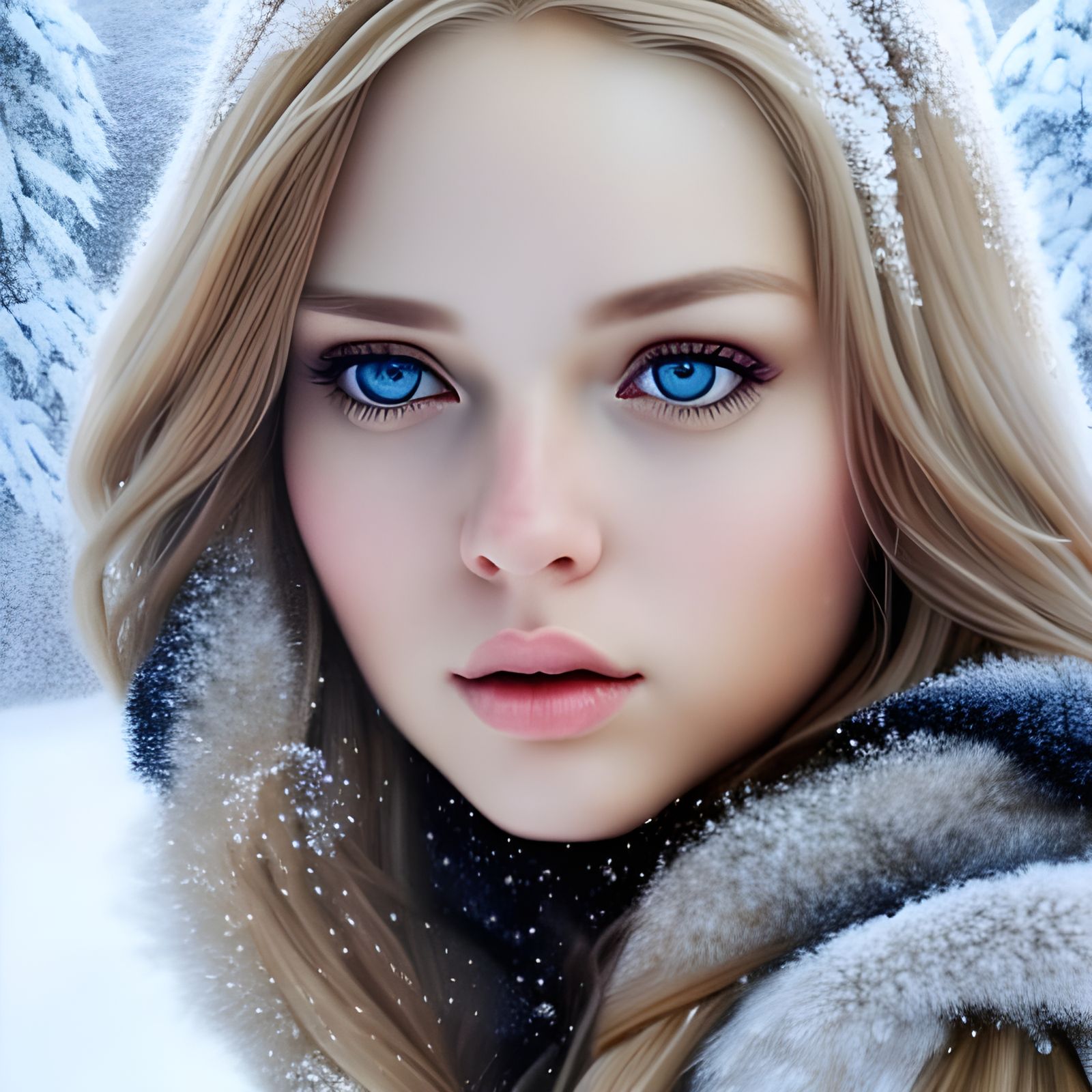 Gorgeous Blonde Woman in Snowy Portrait by Artgerm