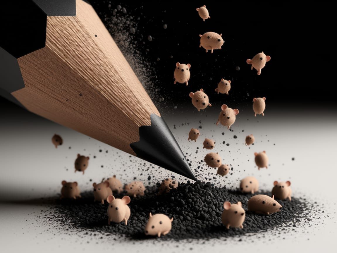 Charcoal Pencil Sharpening Transforms Shavings into Mice