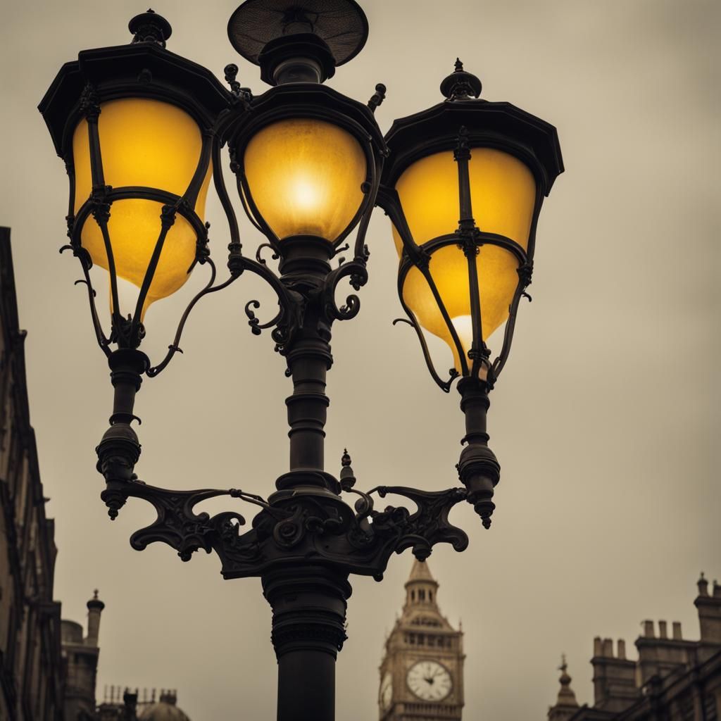 19th Century London Streetlight at Midnight