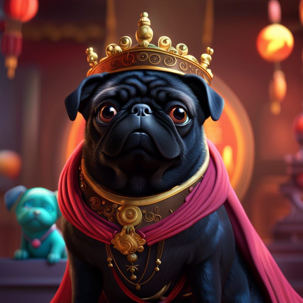 Black Pug as Chinese Empress: 3D Digital Art