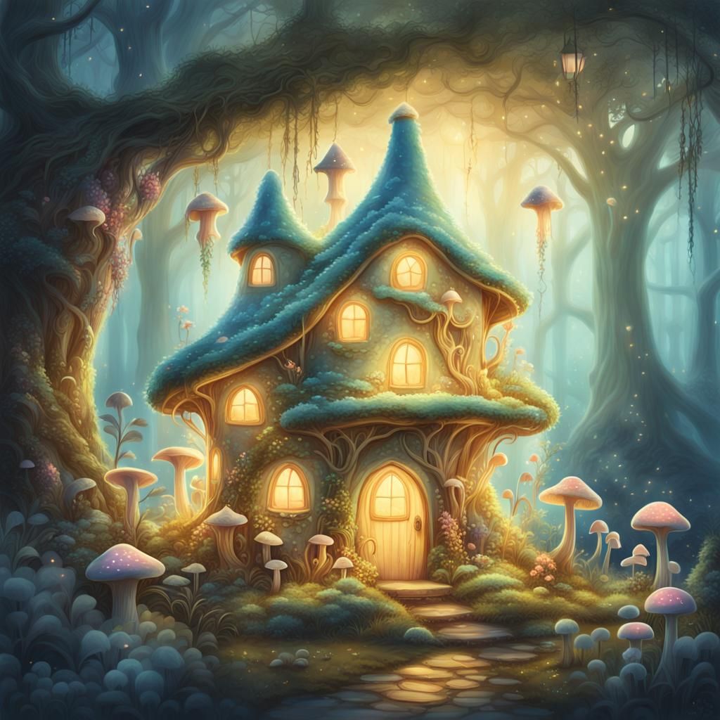 Enchanted Bioluminescent Forest Fairy Cheese House