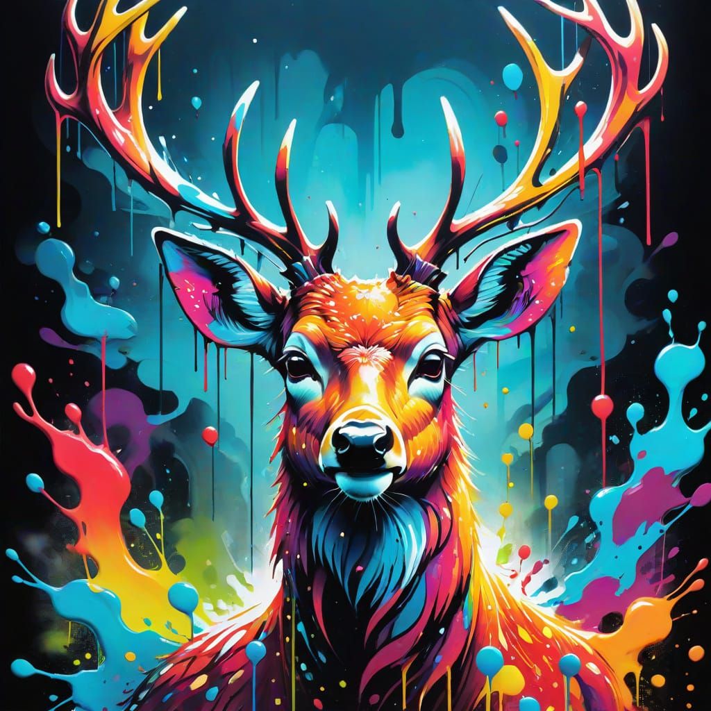 Mystic Deer in Graffiti Splash Art Style