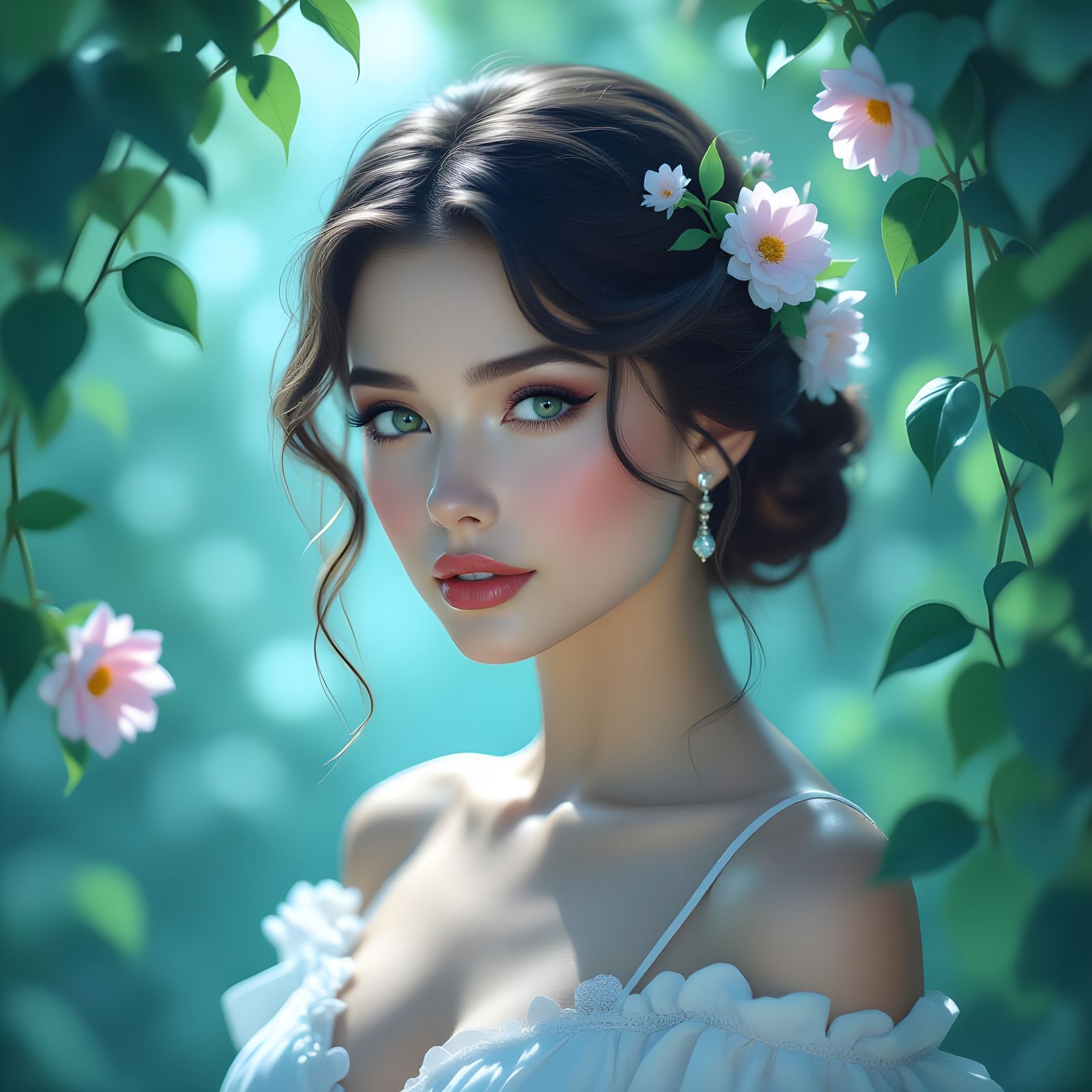 Porcelain Woman in Surreal Garden: Hyperrealistic Concept Ar...