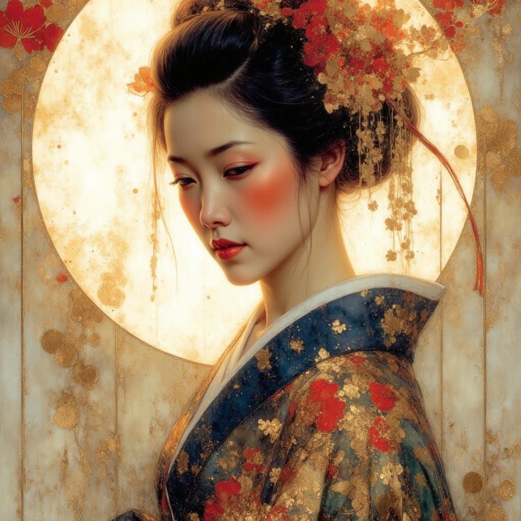 Geisha Portrait in Dark Fantasy Art Style