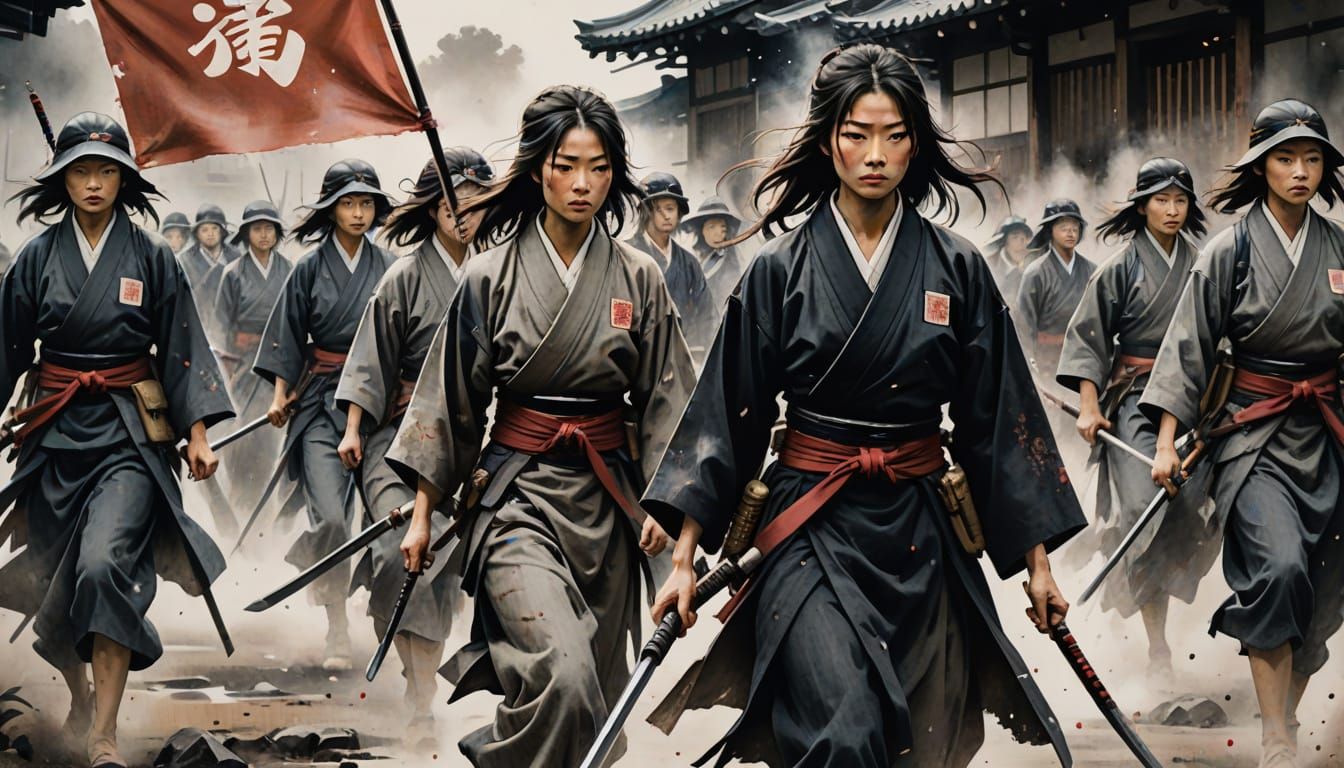 Nakano Takeko Leads Women's Battalion: Sumi-e Style