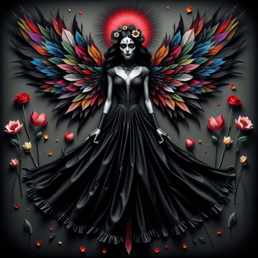 Gothic Angel Girl with Sugar Skull Face