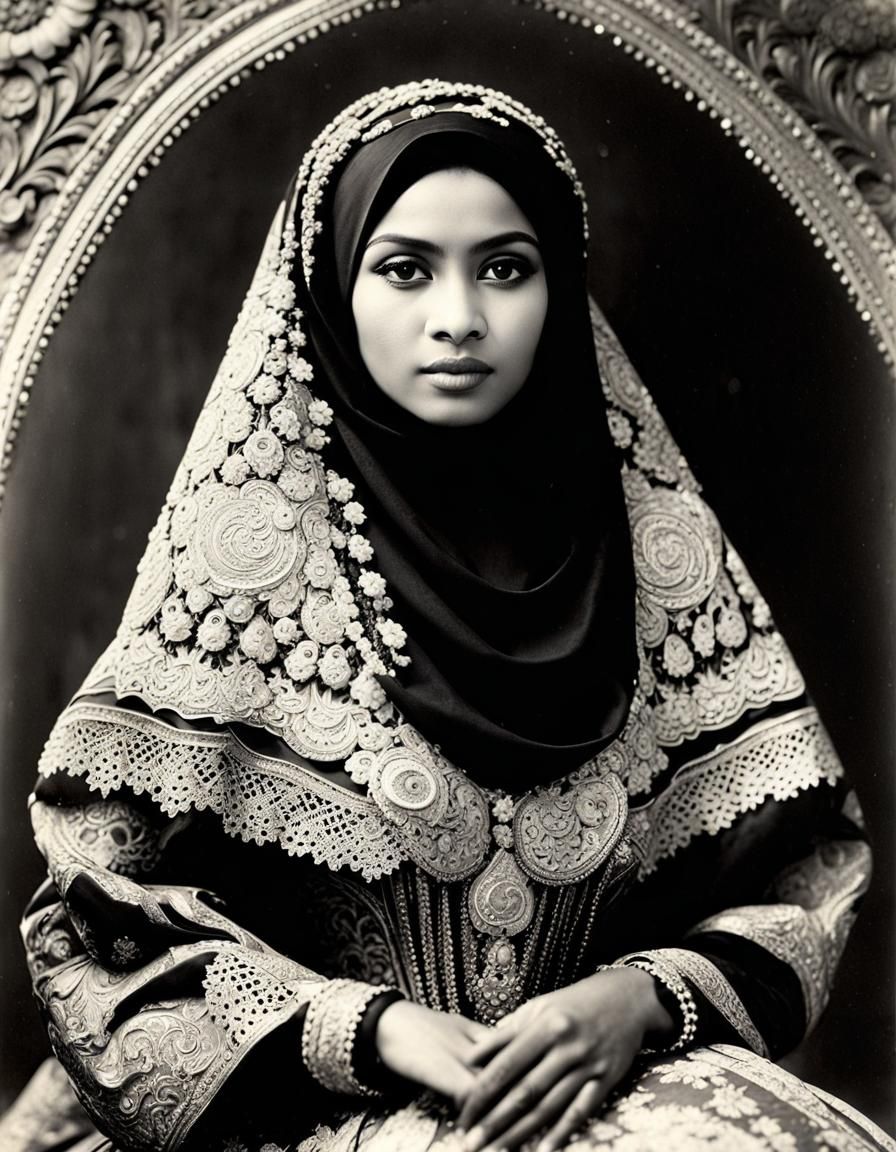 Indonesian Woman in Victorian Dress, Vintage Photo