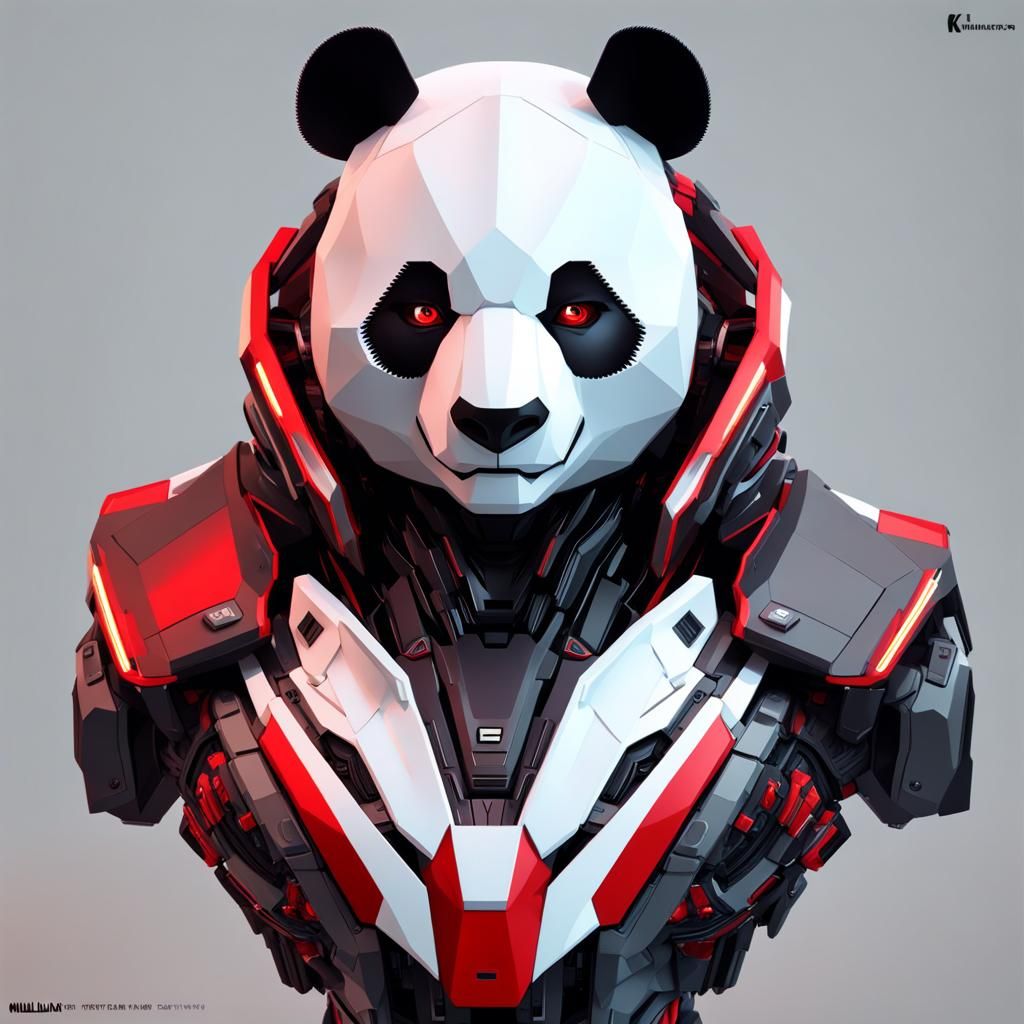 Cyberfuturistic Panda Portrait in Low Poly Style
