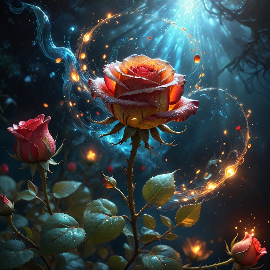 Enchanted Rose in Whimsical Bioluminescent Glow