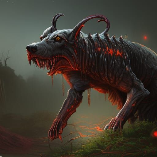 Nightmarish Hound in Detailed Matte Painting