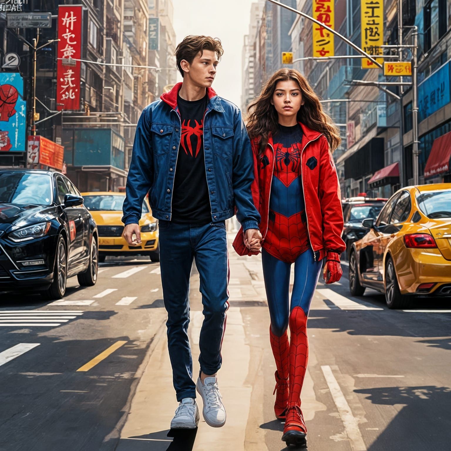 Spiderman and MJ Walking in Anime Style