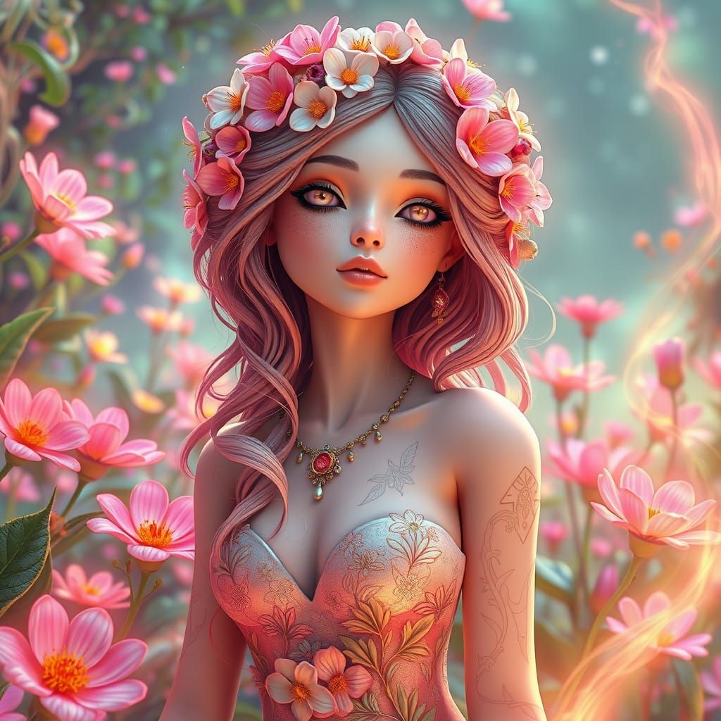 Surreal Flower Goddess in Vibrant 3D Digital Art