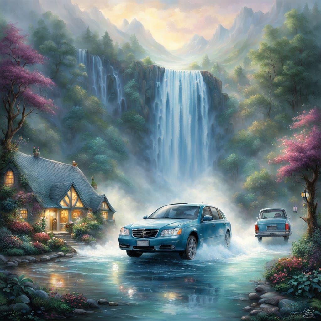 Ethereal Waterfall Car Wash in Fantasy Style