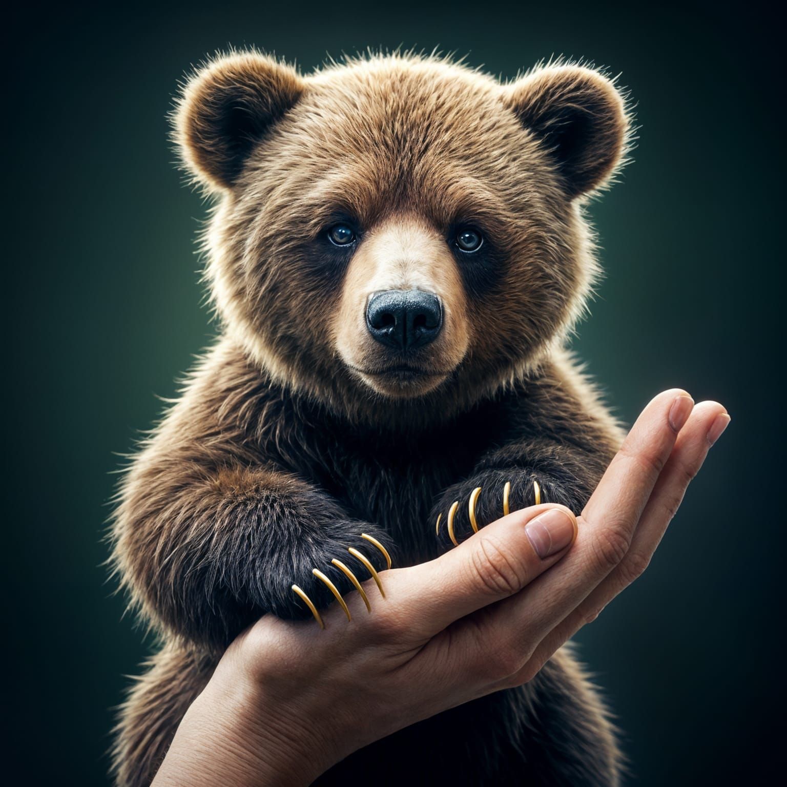 Realistic Brown Bear Cub in a Palm