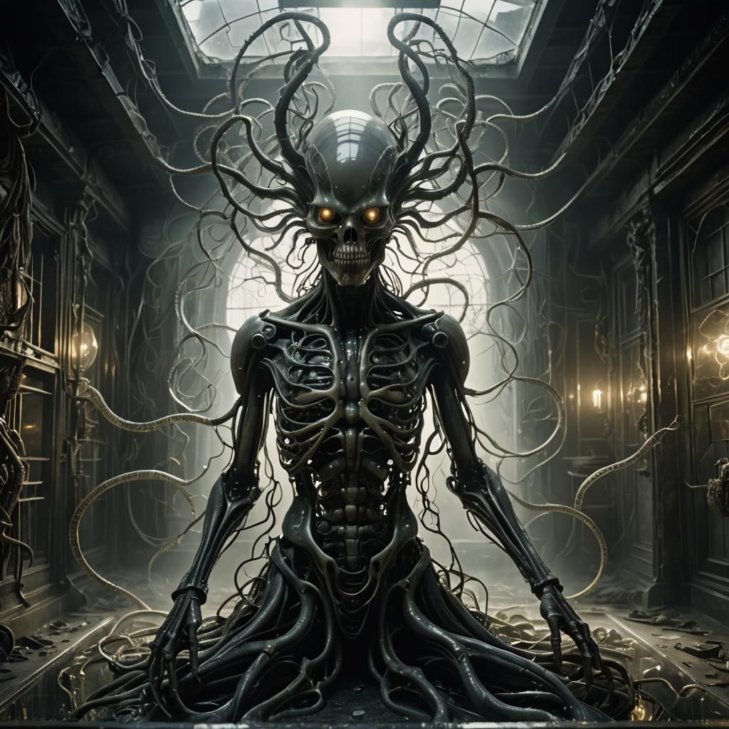 Biomechanical Dark Fantasy in Abandoned Lab