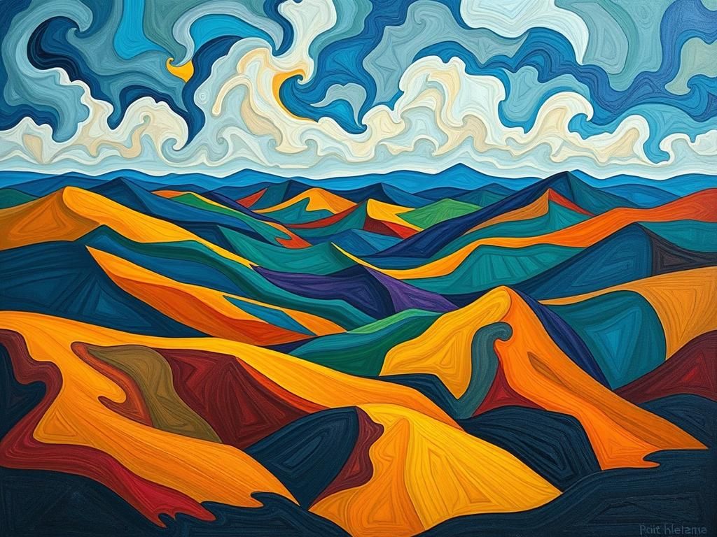 Abstract Landscape with Swirling Hills in Geometric Style