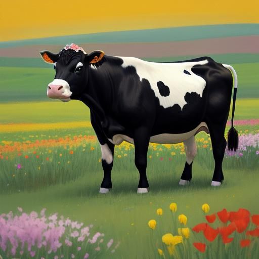 Cow in Flower Field: Abstract Art with Detailed Textures