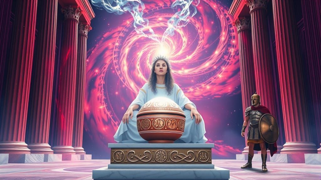 Mystical Oracle in Ancient Temple Setting