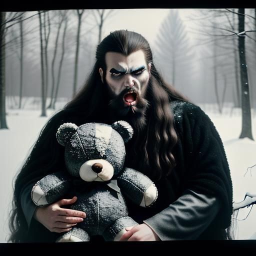 Vintage Photo: Black Metal Man with Teddy Bears