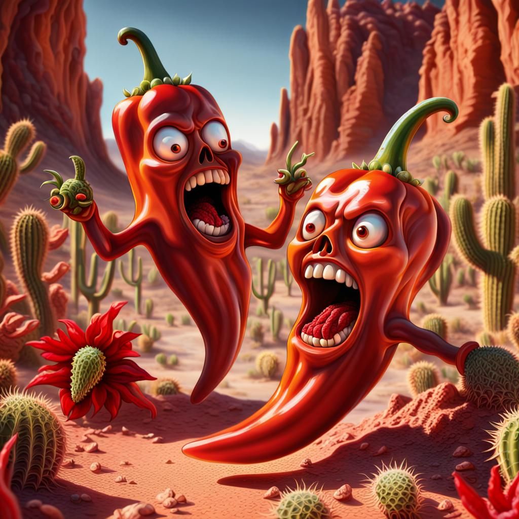 Ghost Pepper vs Death Pepper in Desert Airbrush Art