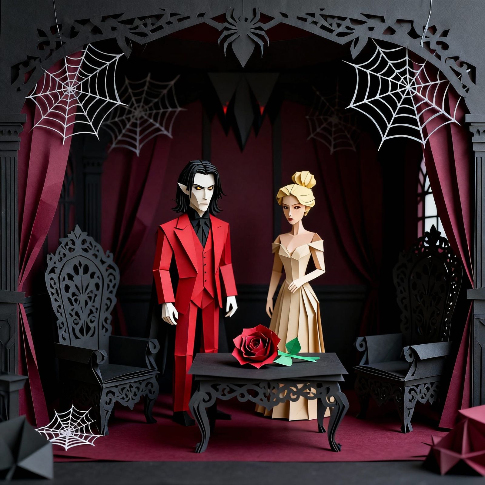 Gothic Vampire Lair Crafted from Intricate Paper Art