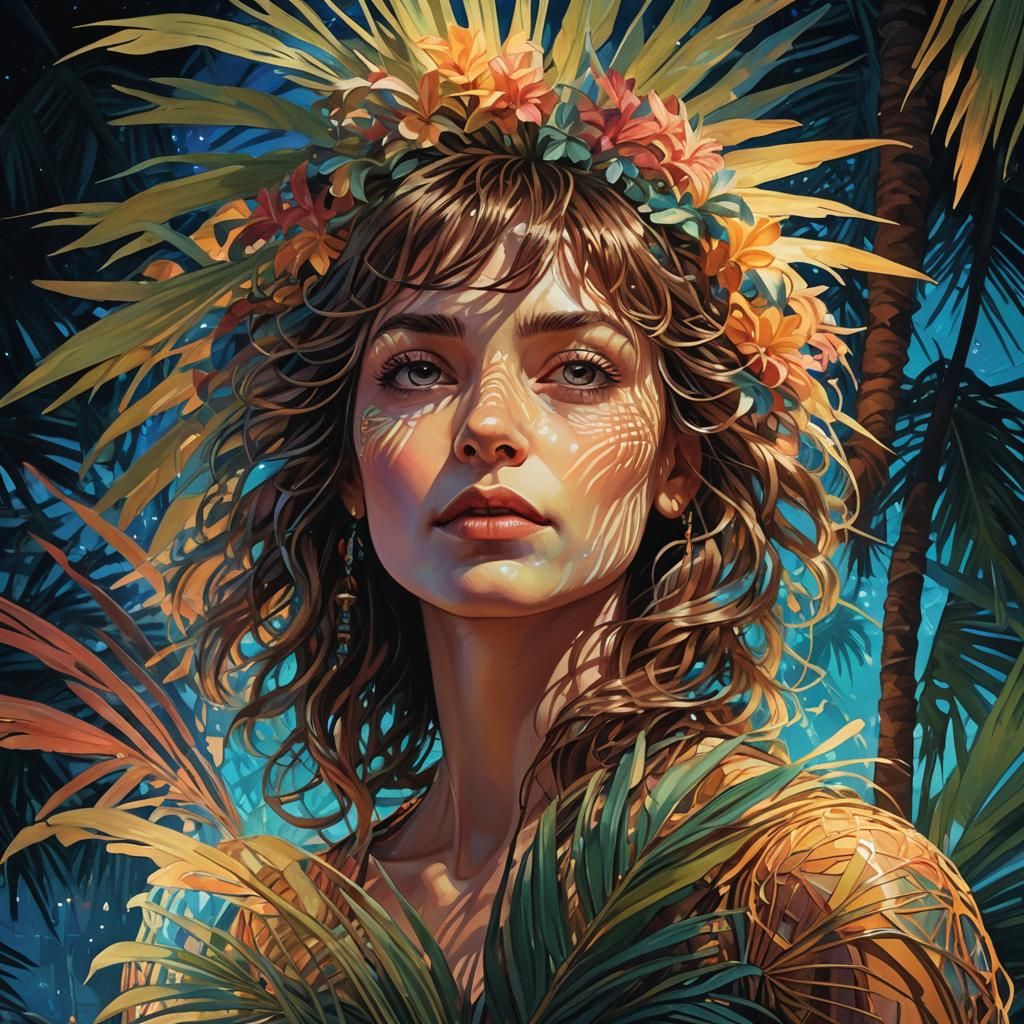 Luminous Palm Portrait in Dreamlike Surrealism