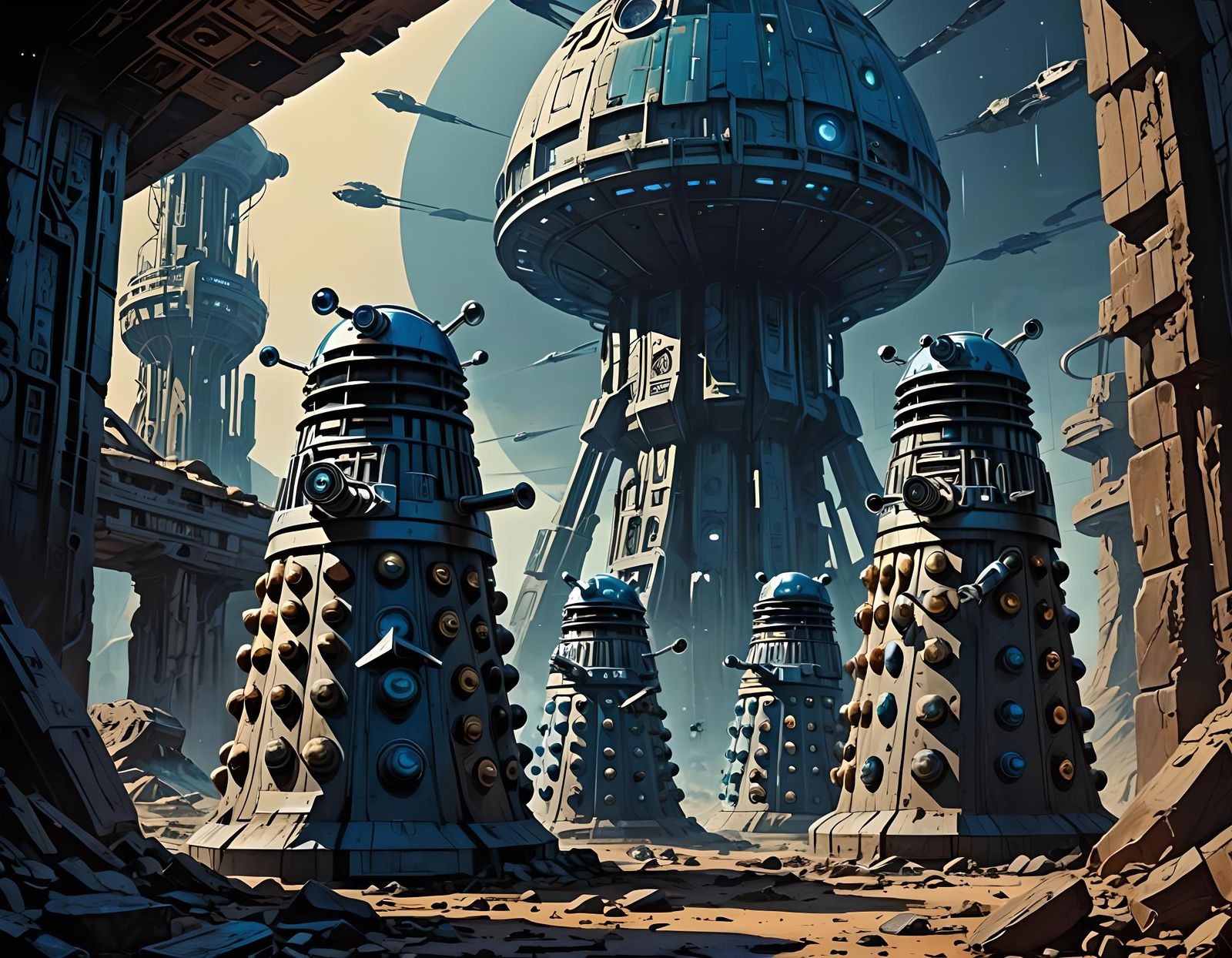 Daleks in Retro Sci-Fi Digital Art