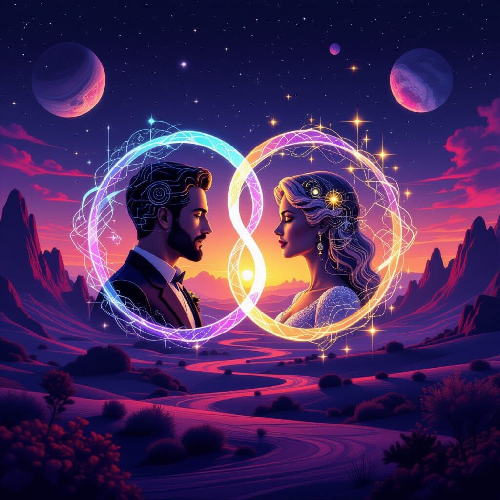 Binary Union Icon in Surreal Digital Painting Style