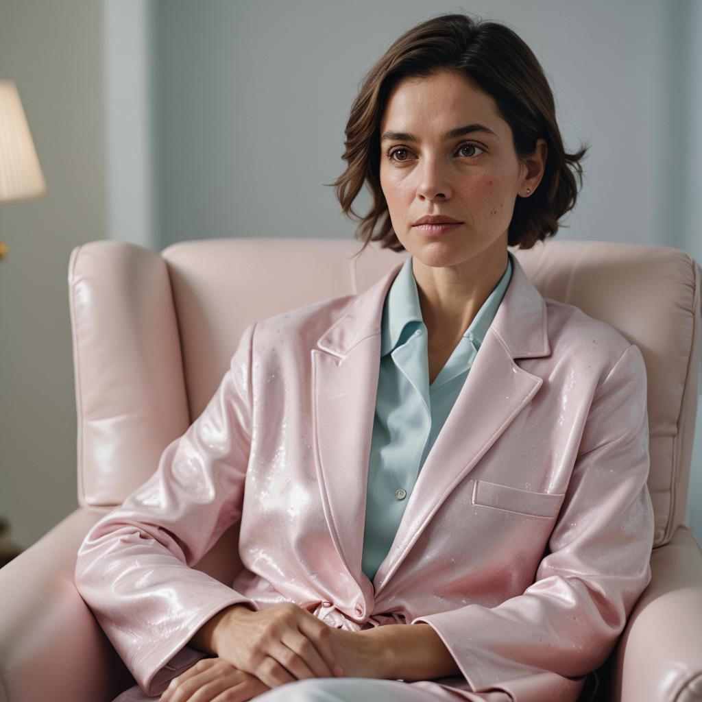 Woman in Pajamas in Armchair, Studio Portrait