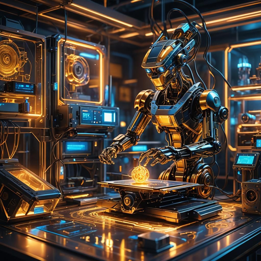 Futuristic 3D Printer in Neon Noir Style