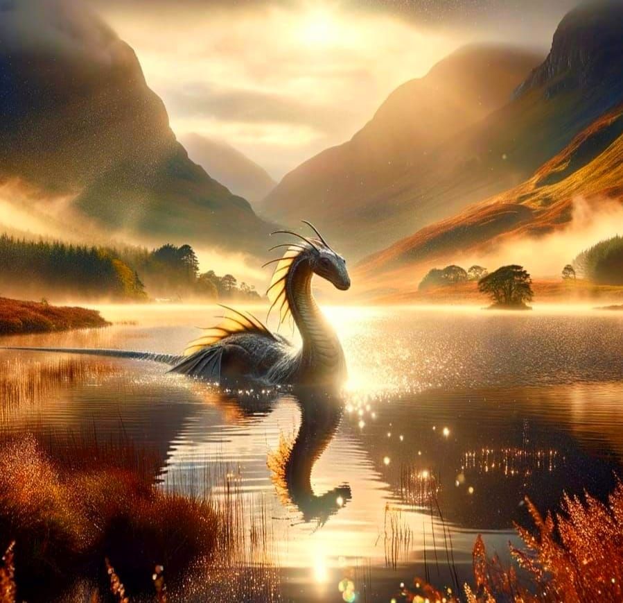 Loch Ness Monster in Scottish Highlands Mist