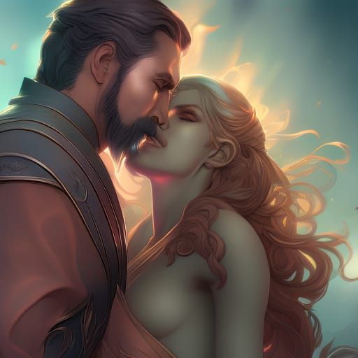 Woman Helping Man: Art Nouveau Portrait