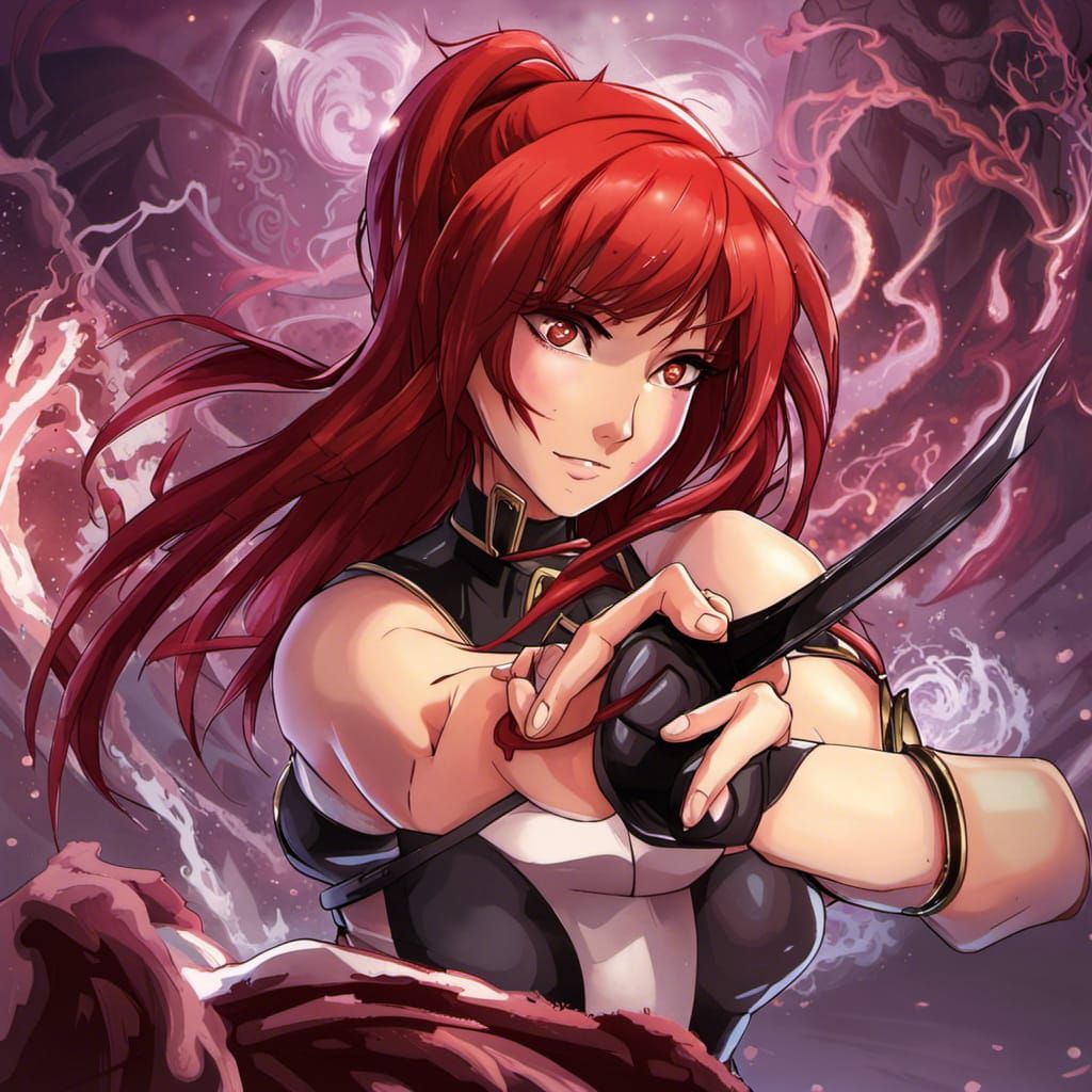 Red-Haired Tarkatan Girl in Anime Style