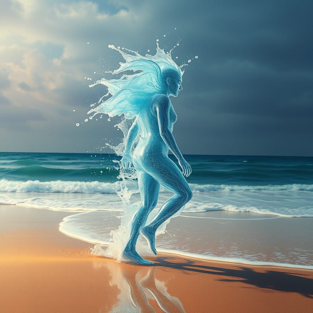 Water Human Emerges from the Ocean in Hyperrealistic Art