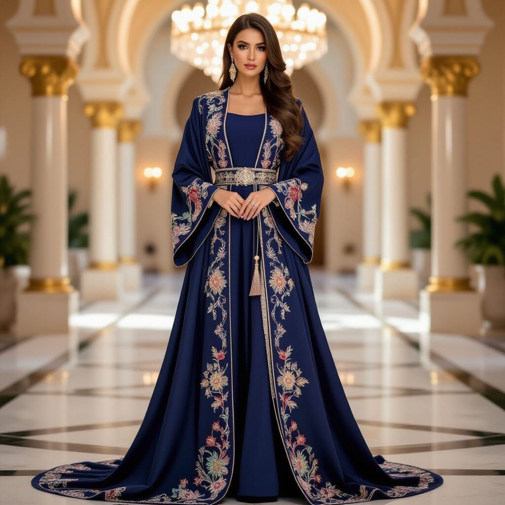 Majestic Woman in Opulent High Fashion Abaya
