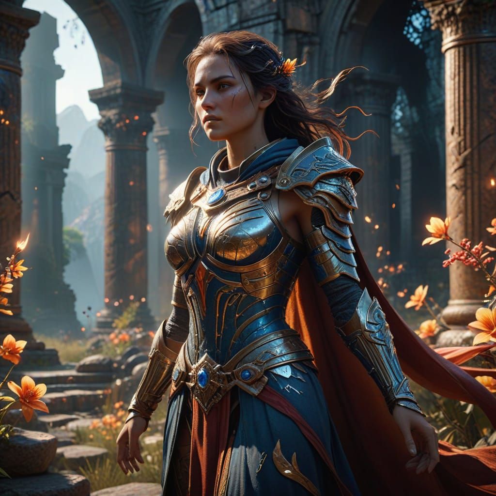 Fantasy Warrior Woman in Magical Realm