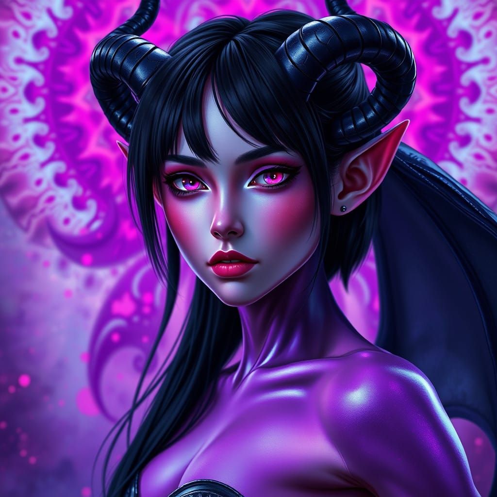 Enigmatic Vampire Goddess in Violet Hues