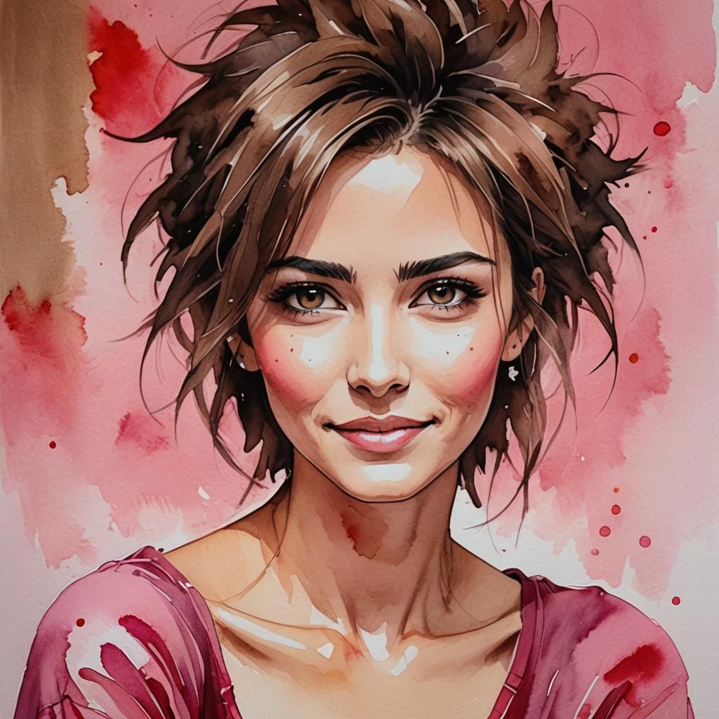 Beautiful Woman in Love Ink Painting
