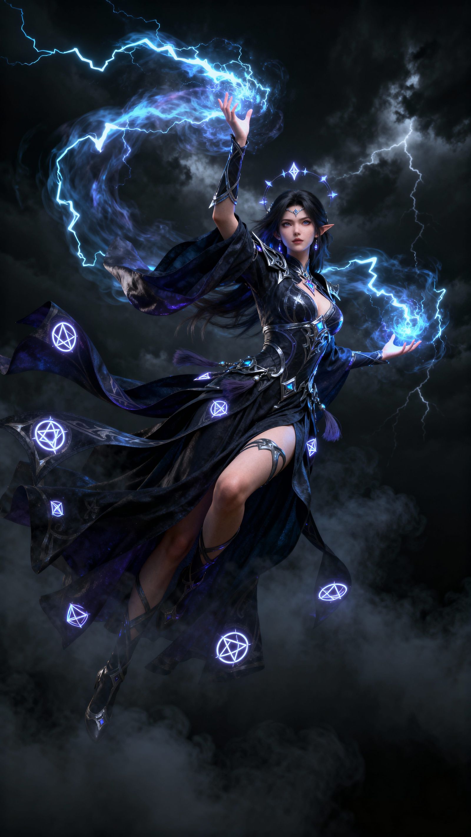 Fantasy Chaos Sorceress Spellcasting in Storm