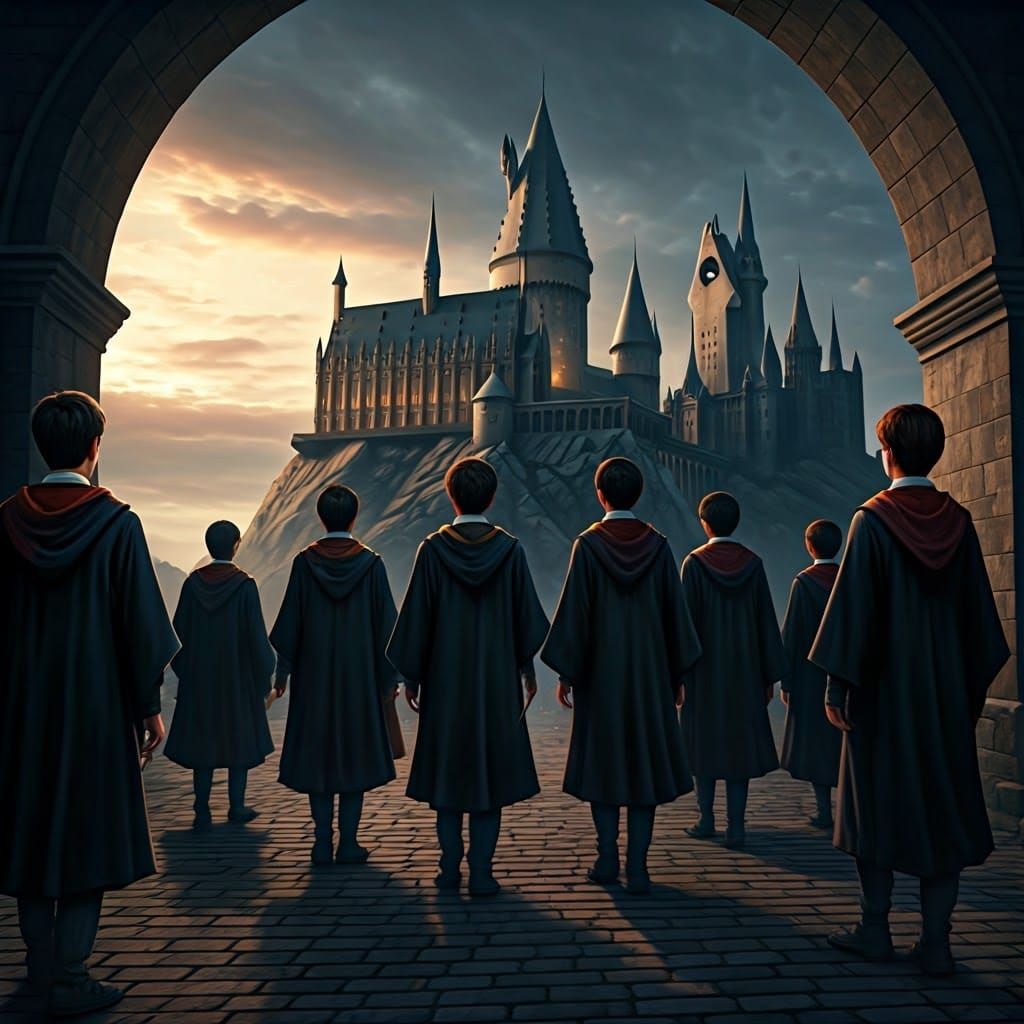 Hogwarts Students Arriving, Dark Fantasy Art Nouveau