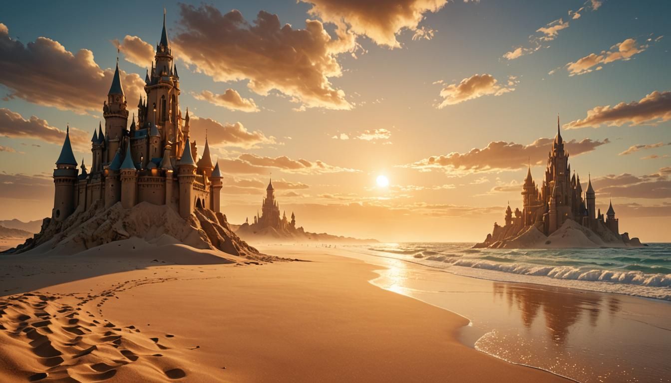 Serene Beach Sandtowers in Digital Matte Painting
