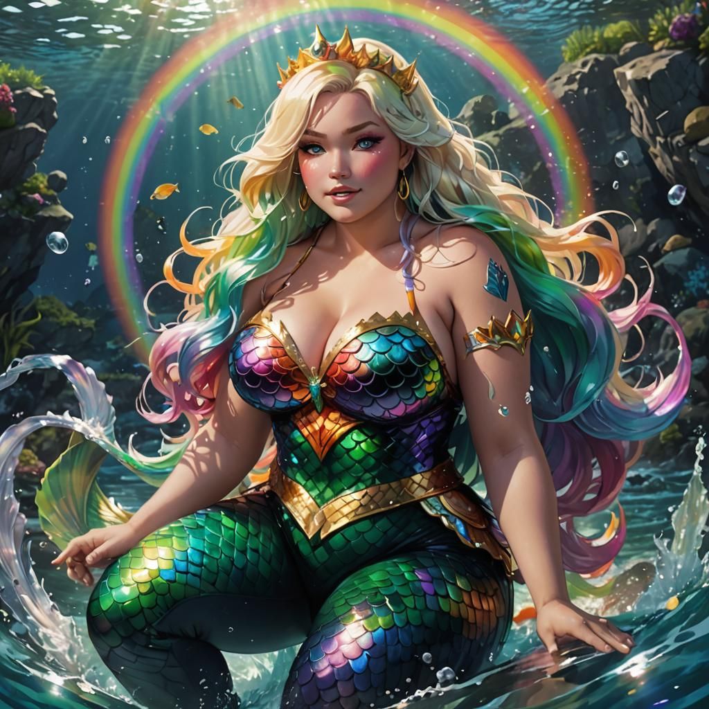 Anime Mermaid Queen in Underwater Metropolis